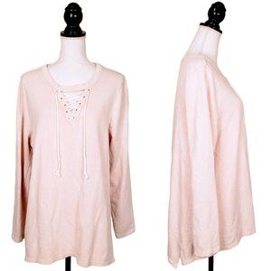 LANE BRYANT Sweater Top, Pink Cotton Long Sleeve Drawstring Casual, 14/16